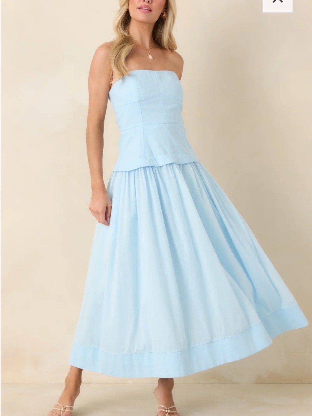 You Already Know Blue Cotton Bustier Bodice Strapless Midi Dress
